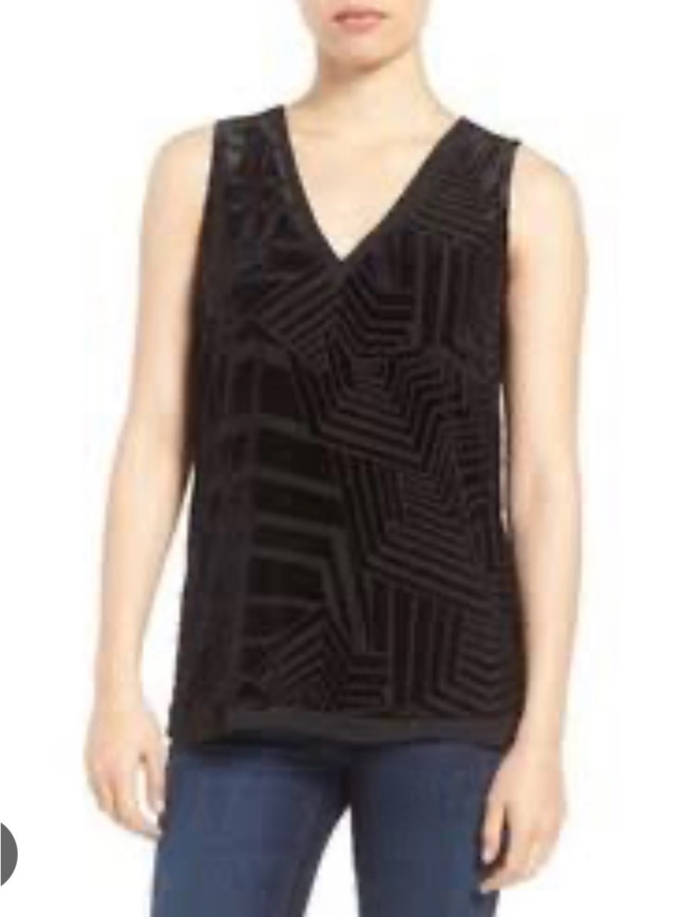 Halogen Black Geometric V-Neck Tank